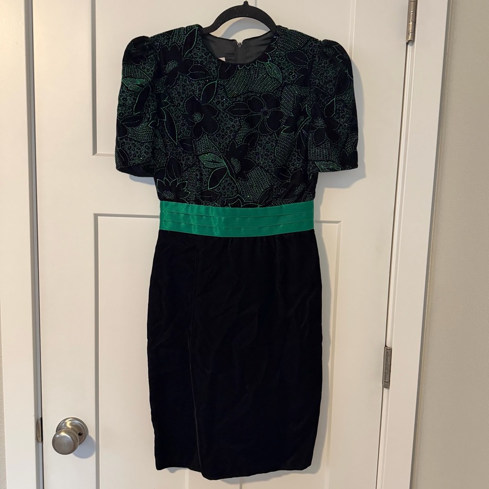 EUC Vintage 1980’s Jessica McClintock Gunne Sax Green And Black Dress Size 8